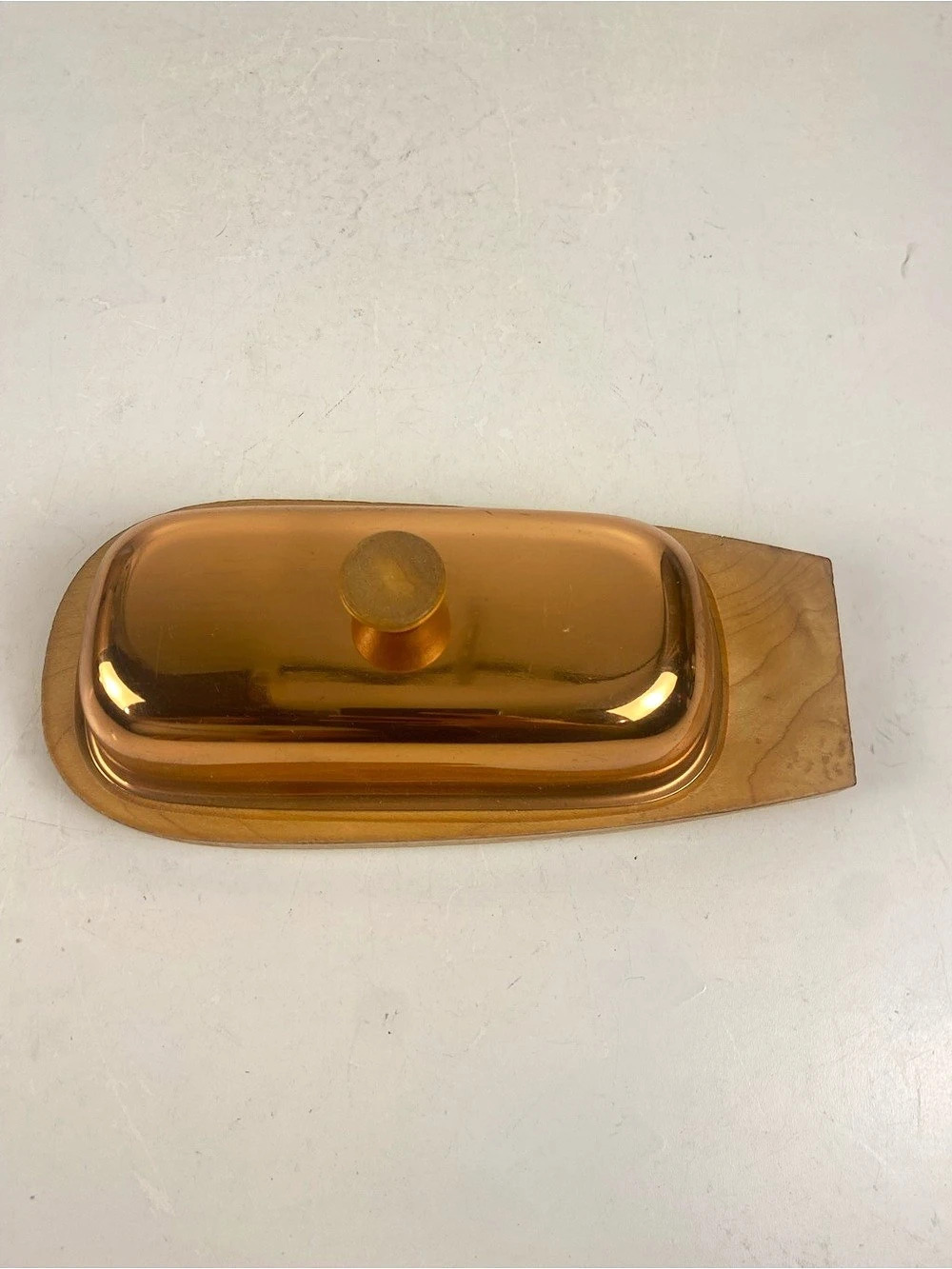 Cooper On Tin & Wooden Butter Dish with Wooden Handle